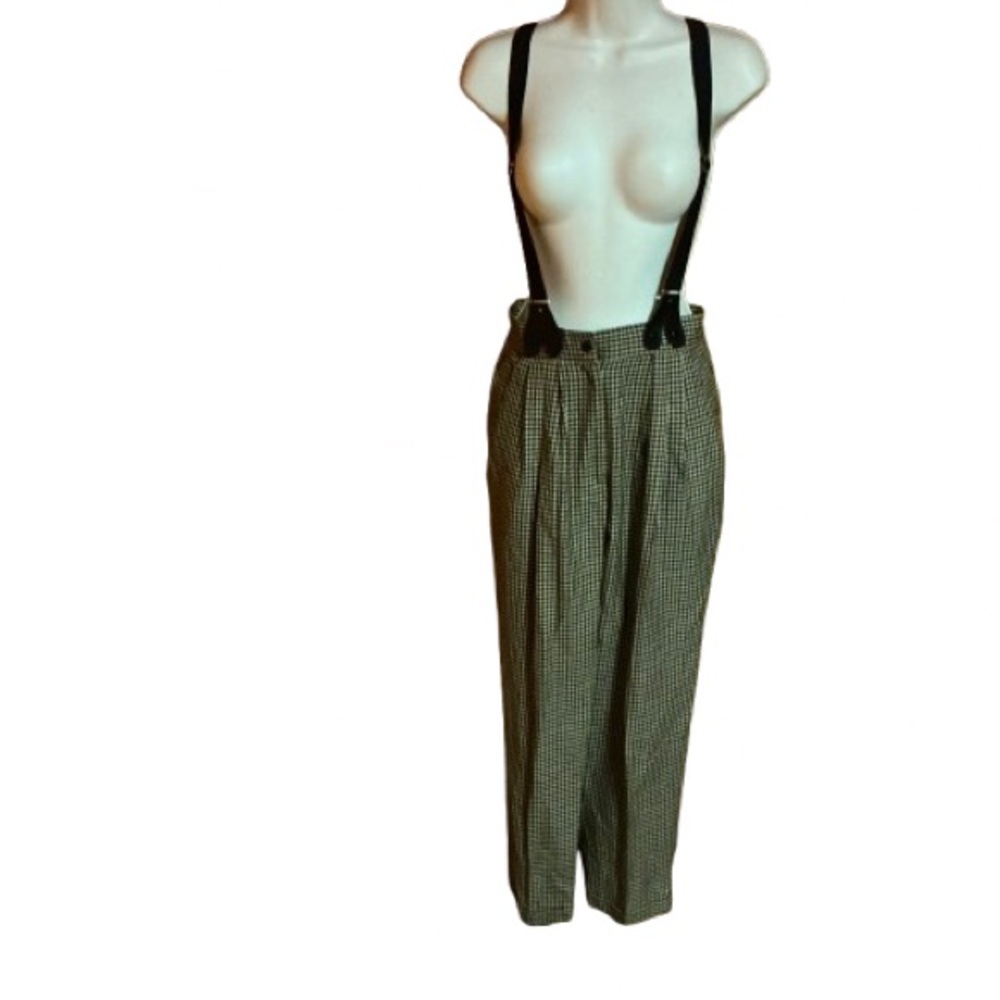 Vtg 80s smarty pants NY plaid suspender pants